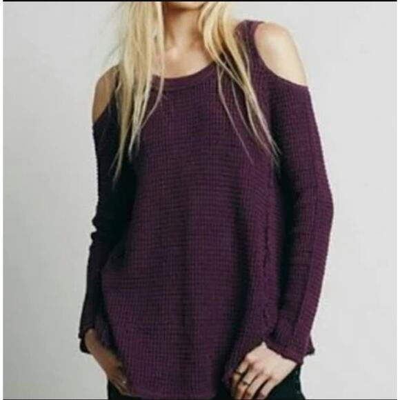 Free People Sweater Womens XS Sunrise Pullover Purple Cold Shoulder Thermal - Picture 1 of 6